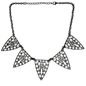 Vintage Style Art Deco Rhinestone Triangle Bronze Tone 20" Collar Necklace